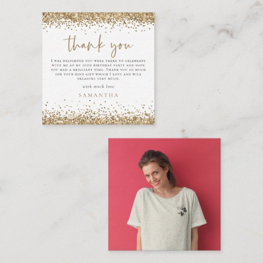 MINI Gold Glitter Foto 50ste Hartelijk dank Notitiekaartje (Voorkant / Achterkant)
