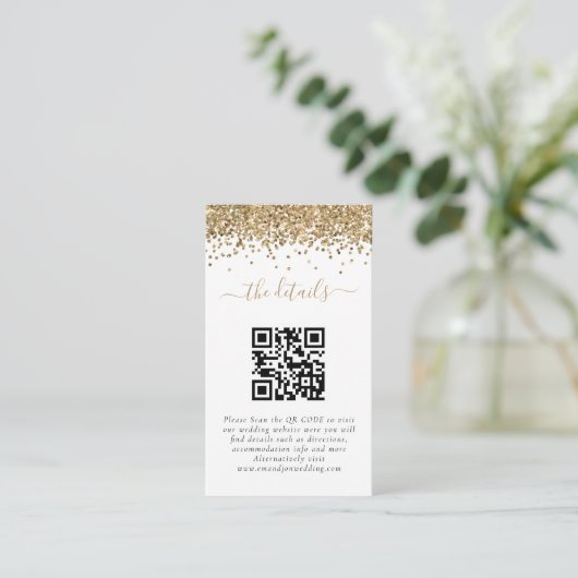 Mini Gold Glitter QR-code Weddenschap - Gegevens Informatiekaartje (Staand voorkant)