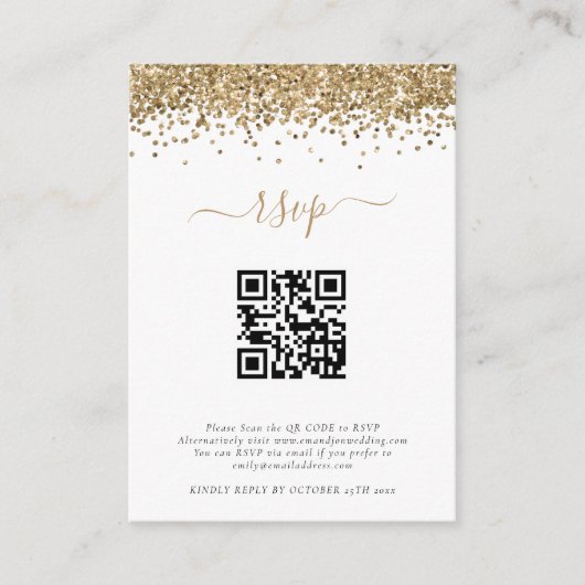 Mini Gold Glitter QR Code Weddenschap RSVP Informatiekaartje (Voorkant)