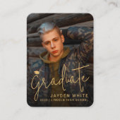 Mini Gold Modern Script Foto Afstuderen Uitnodigen Informatiekaartje (Voorkant)