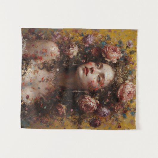 Mini Golden Bloom Tapestry – Wall Art Wandkleed (Voorkant (horizontaal))