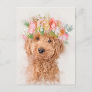 Mini Goldendole Dog Flower Crown Portret Briefkaart