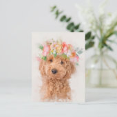 Mini Goldendole Dog Flower Crown Portret Briefkaart (Staand voorkant)