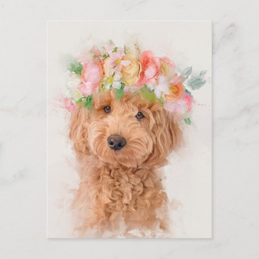 Mini Goldendole Dog Flower Crown Portret Briefkaart (Voorkant)