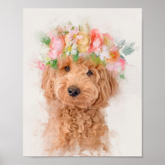 Mini Goldendole Dog Flower Crown Portret Poster
