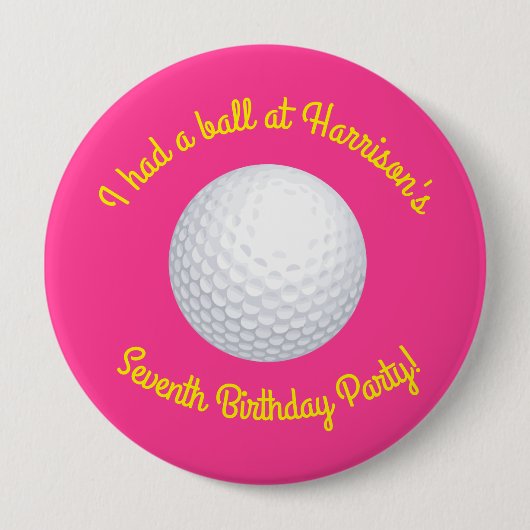 Mini Golf Ball Verjaardagsfeestje Roze Ronde Button 4,0 Cm (Voorkant)