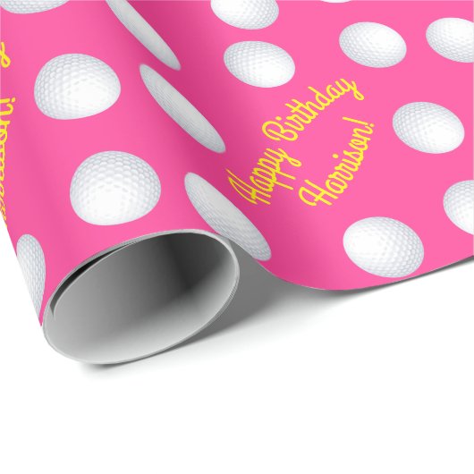 Mini Golf Balls Birthday Party Kinder roze Cadeaupapier (Rol Hoek)
