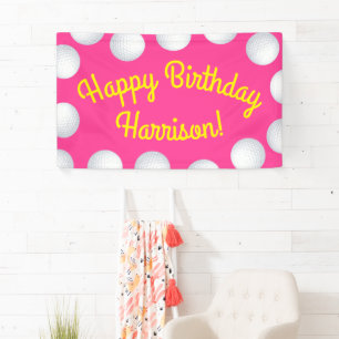 Mini Golf Balls Birthday Party Kinder roze Spandoek