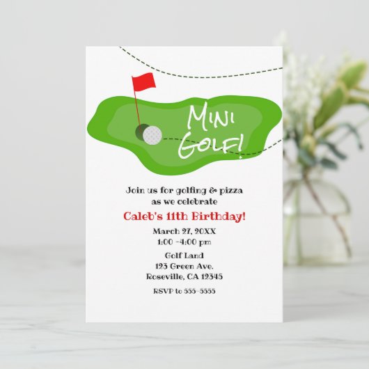 Mini Golf Golfen Groen Verjaardagsfeest Elk Evenem Kaart (Staand voorkant)