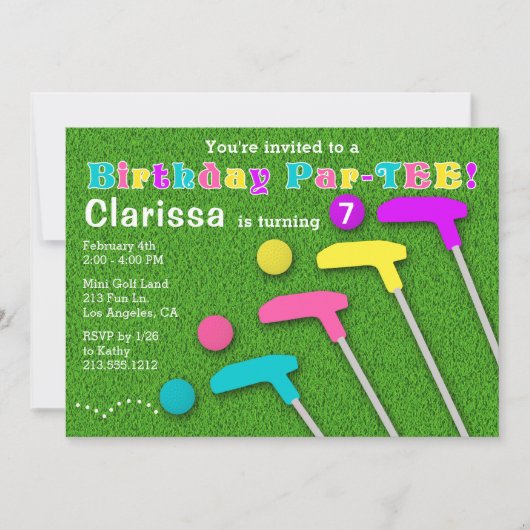 Mini Golf Par-T-shirt Putt Putt Meisje Verjaardag Kaart (Voorkant)