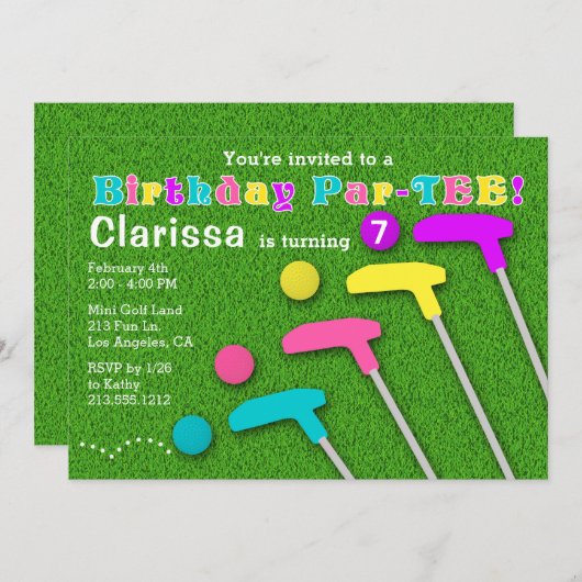 Mini Golf Par-T-shirt Putt Putt Meisje Verjaardag Kaart (Voorkant / Achterkant)