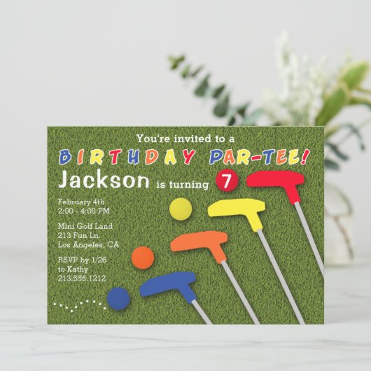 Mini Golf Par-Tee Putt Putt Jongens Verjaardag Kaart (Staand voorkant)