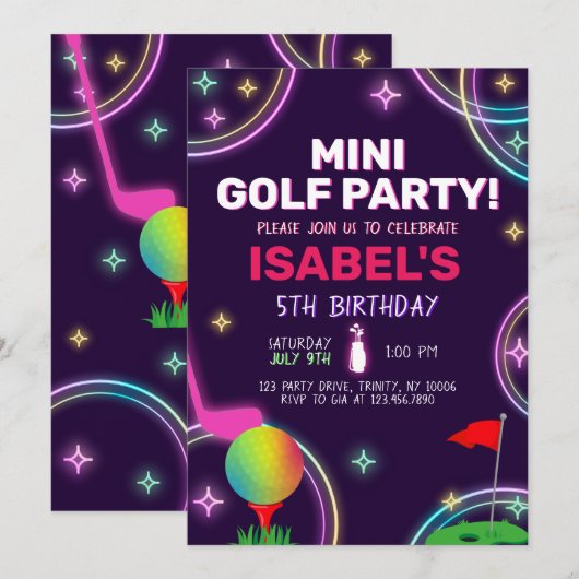 Mini Golf Party Birthday Kaart (Voorkant / Achterkant)