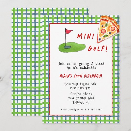 Mini Golf & Pizza Kind Birthday party Kaart (Voorkant / Achterkant)