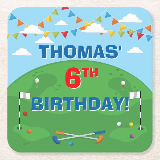 Mini Golf Putt Boys Birthday Party Kartonnen Onderzetters (Voorkant)