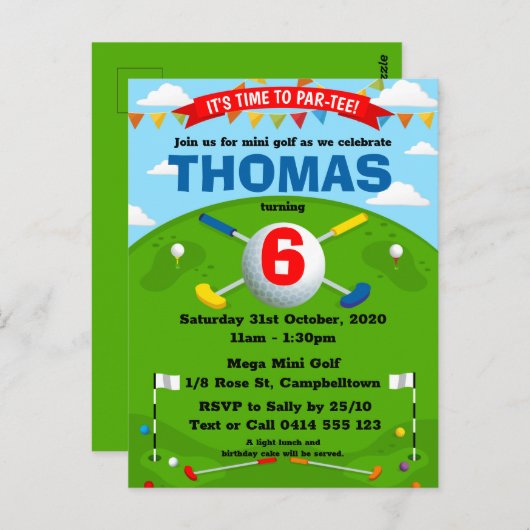 Mini Golf Putt Putt Jongens Verjaardagsfeestje Briefkaart (Voorkant / Achterkant)