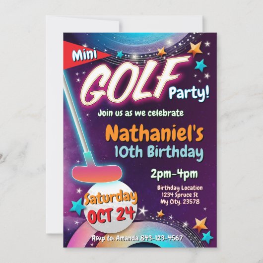 Mini Golf Verjaardag Uitnodiging | Kaart van de go (Voorkant)