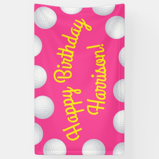 Mini Golf Verjaardagsfeestje Roze Spandoek (Verticaal)