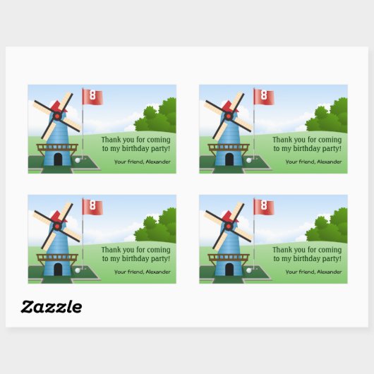 Mini Golf Windmill Fairway Party Sticker (Vel)