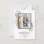 Mini Gouden Winter Groen Vrolijk Kerstfeest Foto Notitiekaartje (Voorkant)