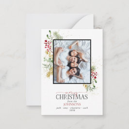 Mini Gouden Winter Groen Vrolijk Kerstfeest Foto Notitiekaartje