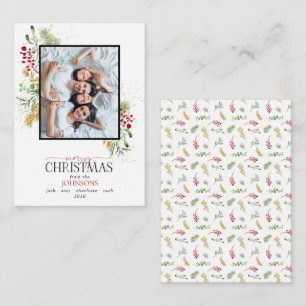 Mini Gouden Winter Groen Vrolijk Kerstfeest Foto Notitiekaartje