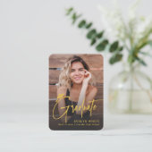 Mini Grad Cap Script Photo Graduation Invite Informatiekaartje (Staand voorkant)