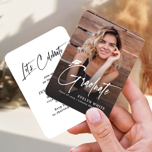 Mini Grad Cap Script Photo Graduation Invite Informatiekaartje