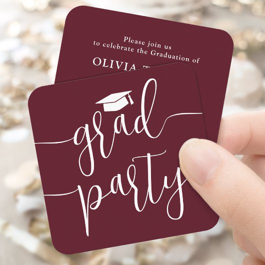 Mini Graduation Party Invitation Maroon Witte Kaar Informatiekaartje