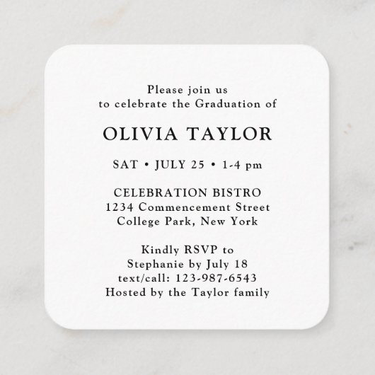 Mini Graduation Party Invitation Zwart Wit Kaart (Achterkant)