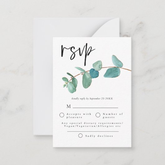 MINI-GROOTTE | Blauwe eucalyptusbladeren Weddensch Notitiekaartje (Voorkant)