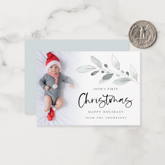 Mini-grootte | Eerste kerstkaart met Baby op maat Notitiekaartje (Voorkant / Achterkant in situ)