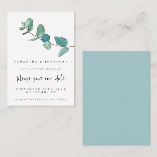 MINI-GROOTTE | Eucalyptus Wedding Save the Date Notitiekaartje (Voorkant / Achterkant)