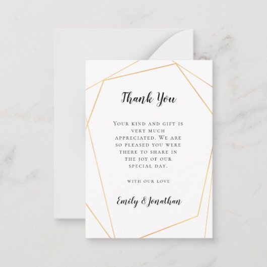 MINI-GROOTTE | Gold Geometric Weddenschap Hartelij Notitiekaartje (Voorkant)