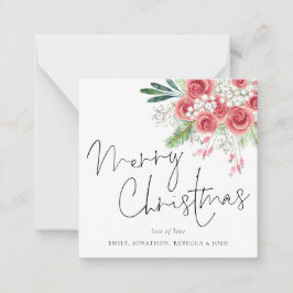 Mini-grootte | Winter Florals Merry Kerstmis Notitiekaartje