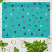 Mini harten, paars, turquoise, blauw op turquoise theedoek (Gevouwen)