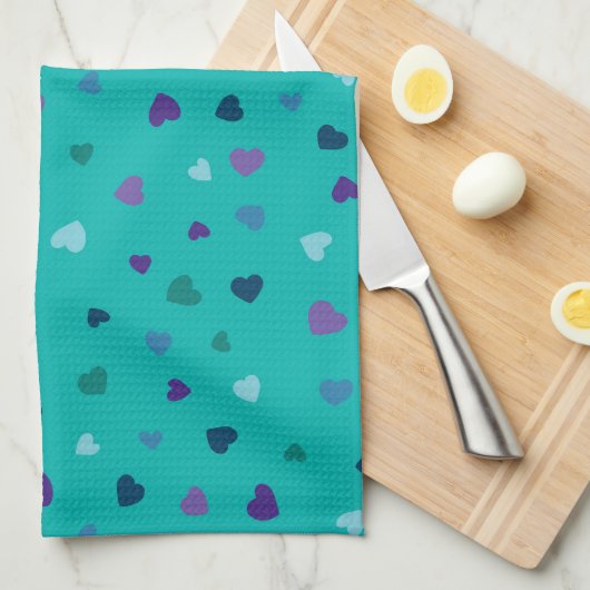 Mini harten, paars, turquoise, blauw op turquoise theedoek (Quarter Fold)