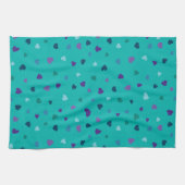Mini harten, paars, turquoise, blauw op turquoise theedoek (Horizontaal)