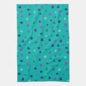 Mini harten, paars, turquoise, blauw op turquoise theedoek (Verticaal)