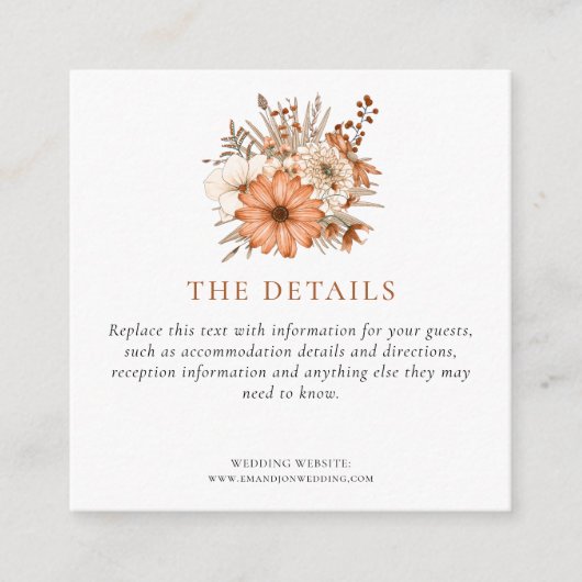 MINI | Herfst Bloemen Trouwinformatie Details Informatiekaartje (Voorkant)