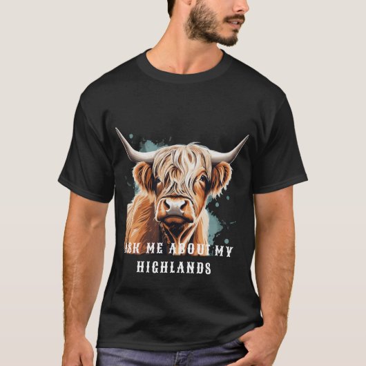 Mini Highland Koe Retro Kleuren Boerderijdieren Hu T-shirt (Voorkant)