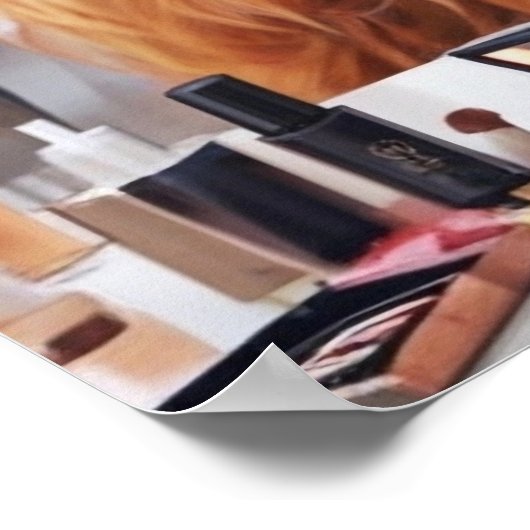 Mini Highland Koe Roze Lint & Beauty Producten Poster (Hoek)