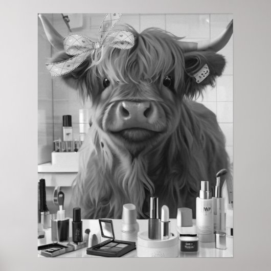Mini Highland Koe Roze Lint & Beauty Producten Poster (Voorkant)