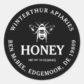 Mini Honey Jar Label met bijen op zwart (Voorkant)