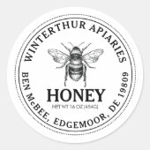 Mini Honey Mason Jar Label met bijen wit (Voorkant)