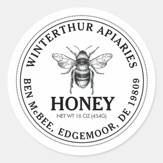Mini Honey Mason Jar Label met bijen wit (Voorkant)