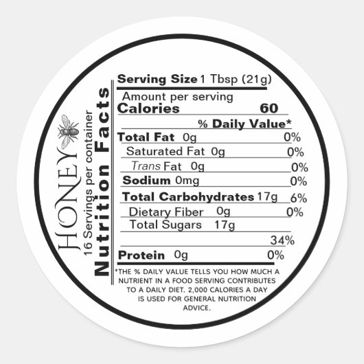 mini Honey Nutrition Facts Round Label Black Bee (Voorkant)