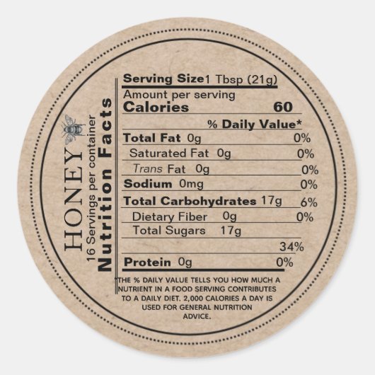 Mini Honey Nutrition Feit Kraft Label Bee (Voorkant)