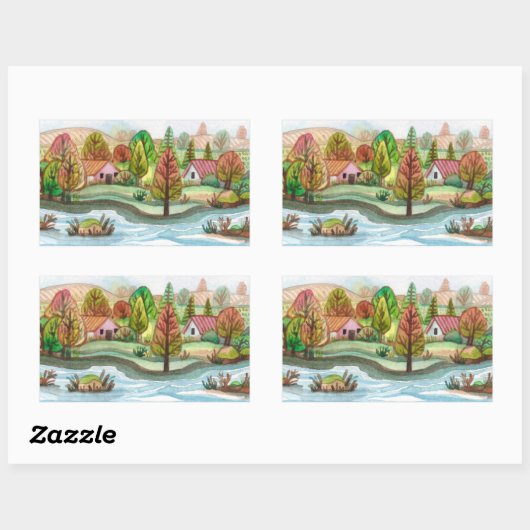 Mini Island Lakescape Rechthoekige Sticker (Vel)
