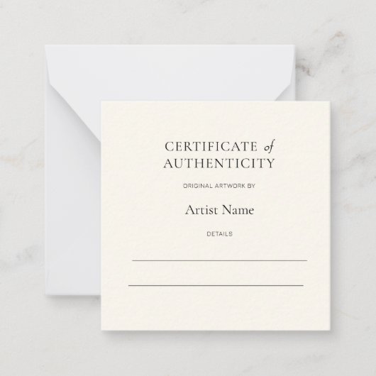 Mini ivoor certificaat van echtheid voor kunst notitiekaartje (Voorkant)